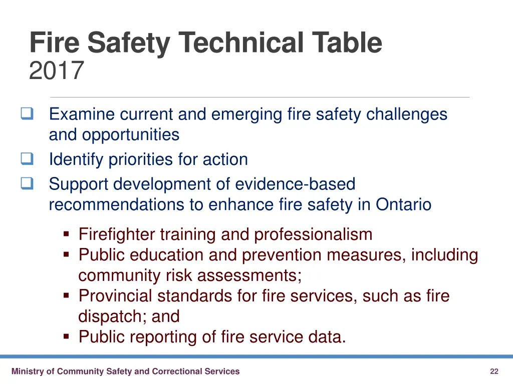 fire safety technical table 2017