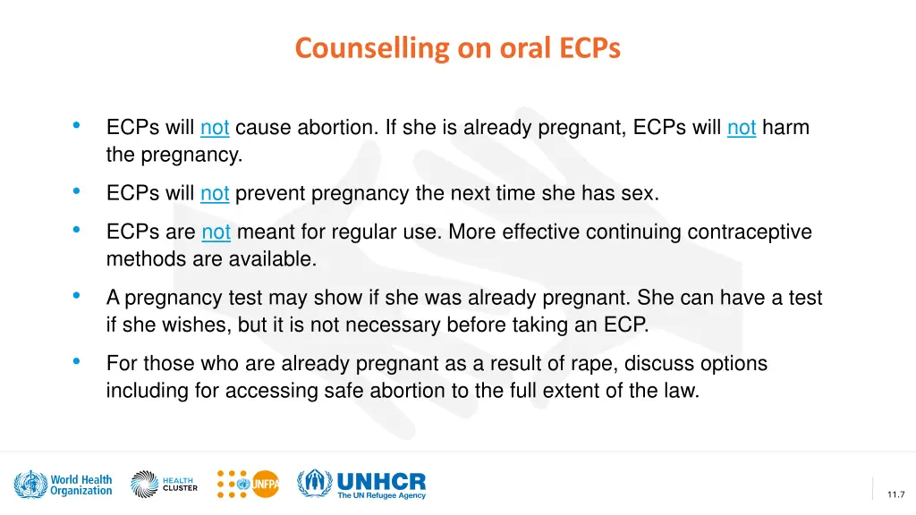 counselling on oral ecps