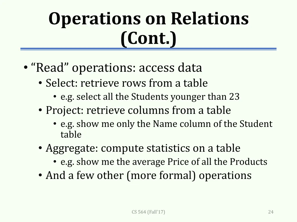 operations on relations cont