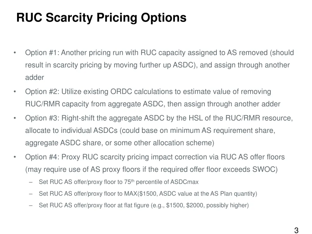 ruc scarcity pricing options