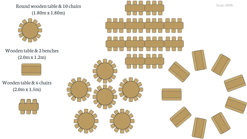 round woodentable 10 chairs 1 80m x 1 80m