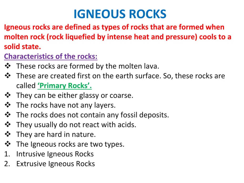 igneous rocks
