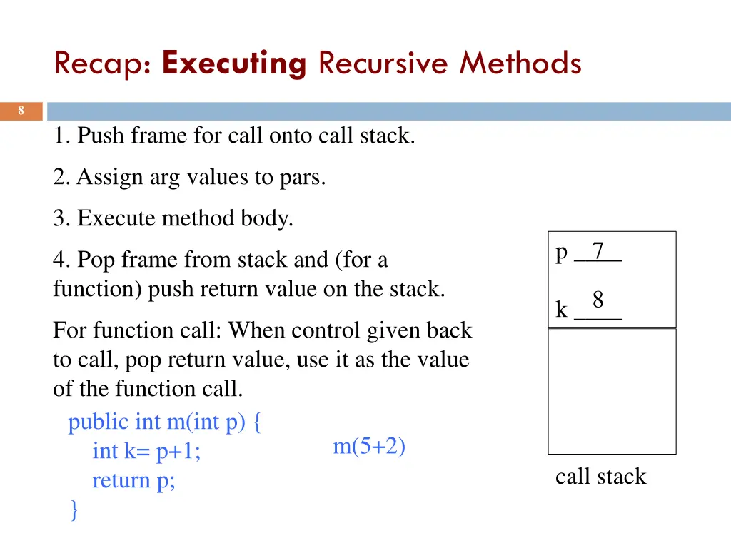 recap executing recursive methods