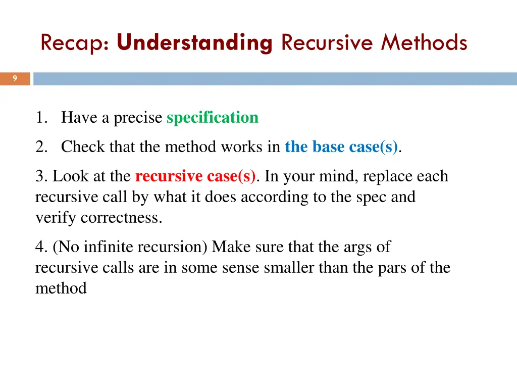 recap understanding recursive methods