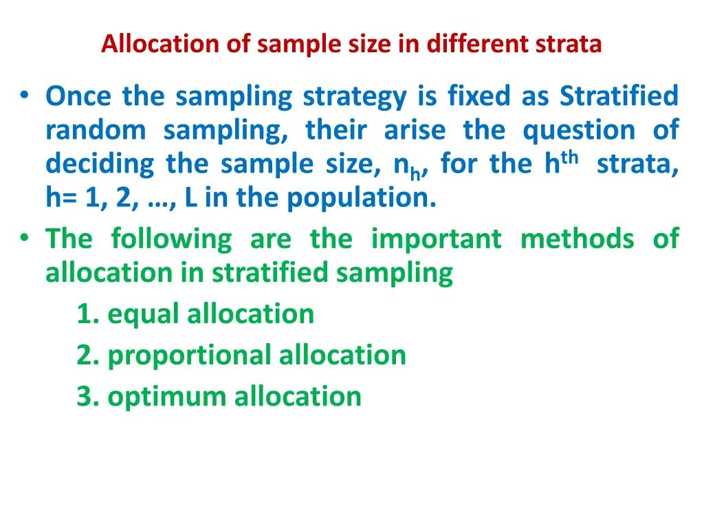 allocation of sample size in different strata