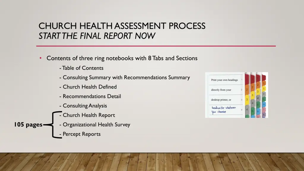 church health assessment process start the final
