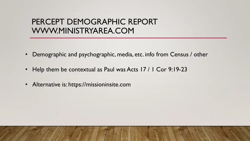percept demographic report www ministryarea com