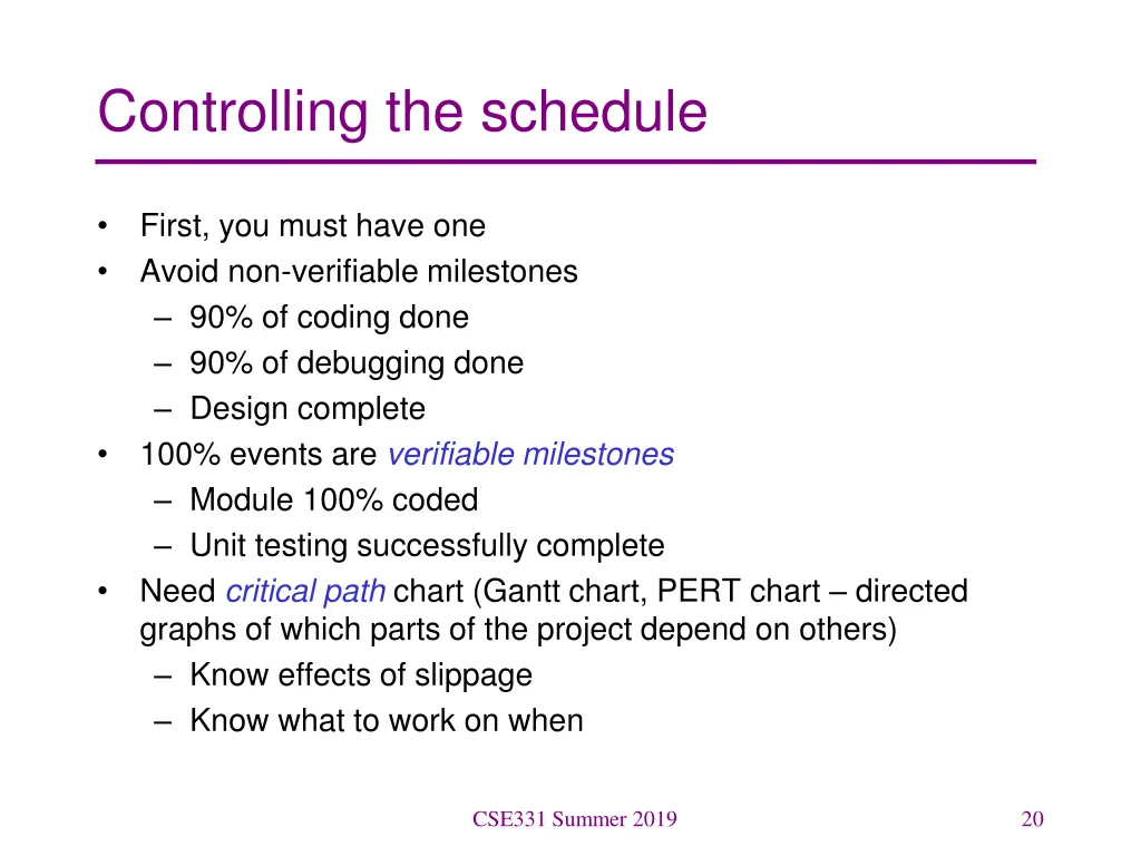 controlling the schedule