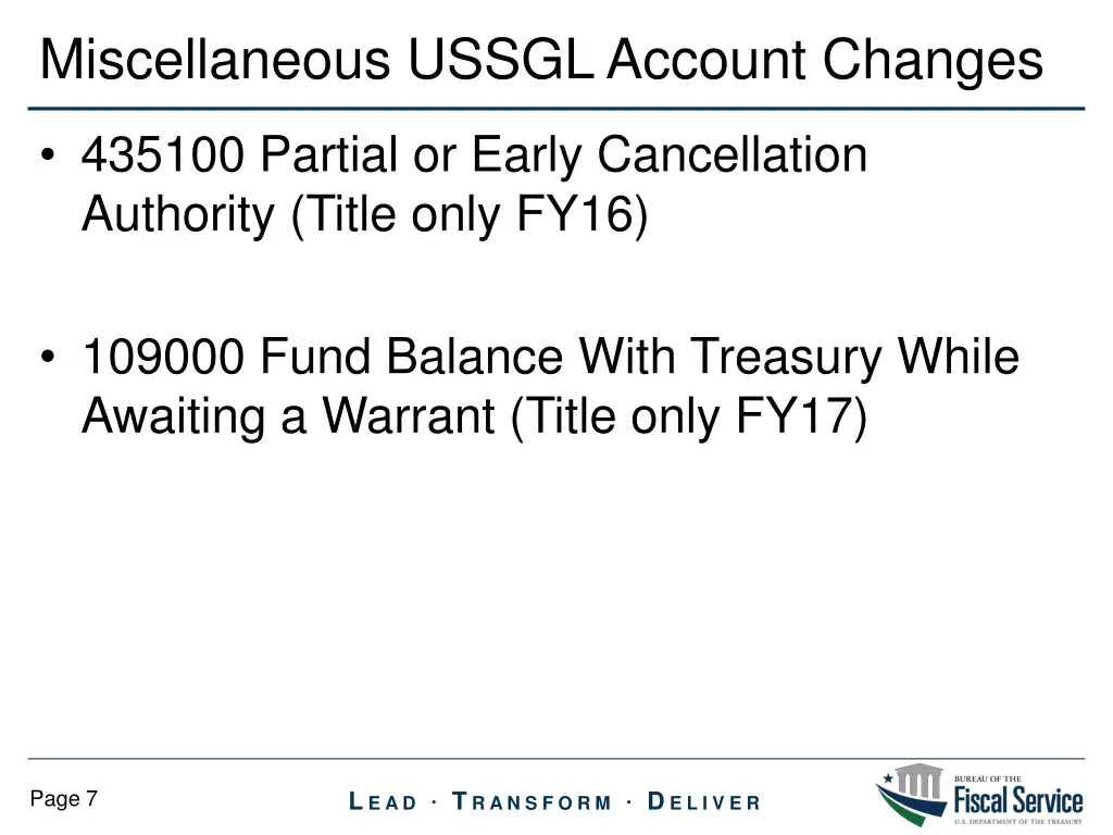 miscellaneous ussgl account changes