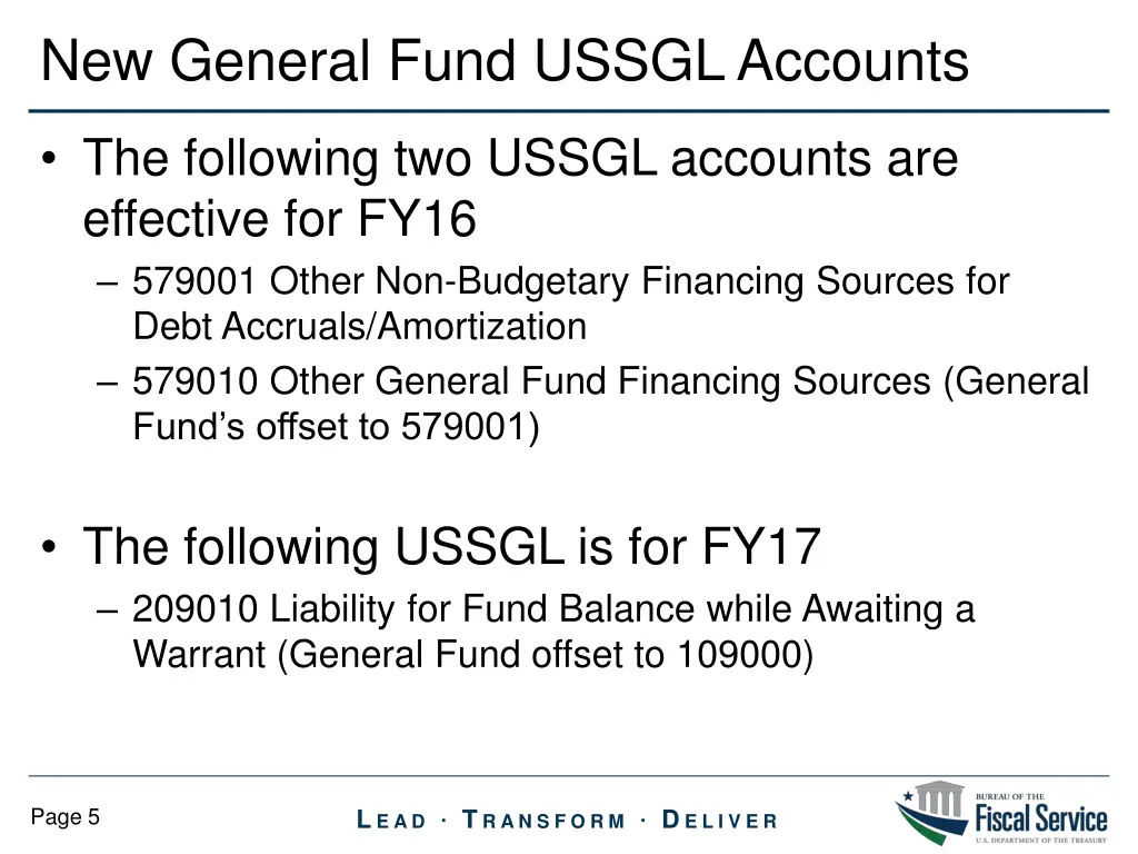 new general fund ussgl accounts