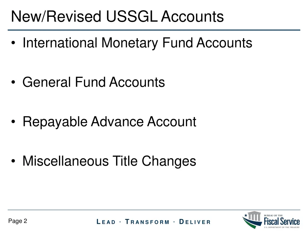 new revised ussgl accounts