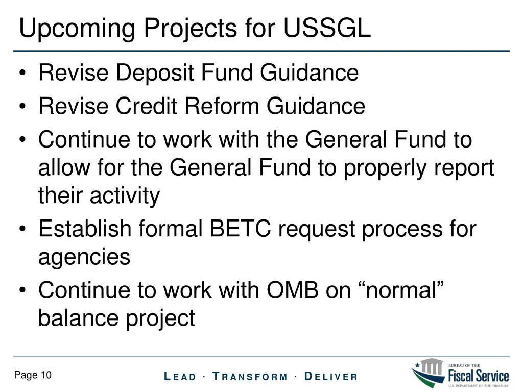 upcoming projects for ussgl