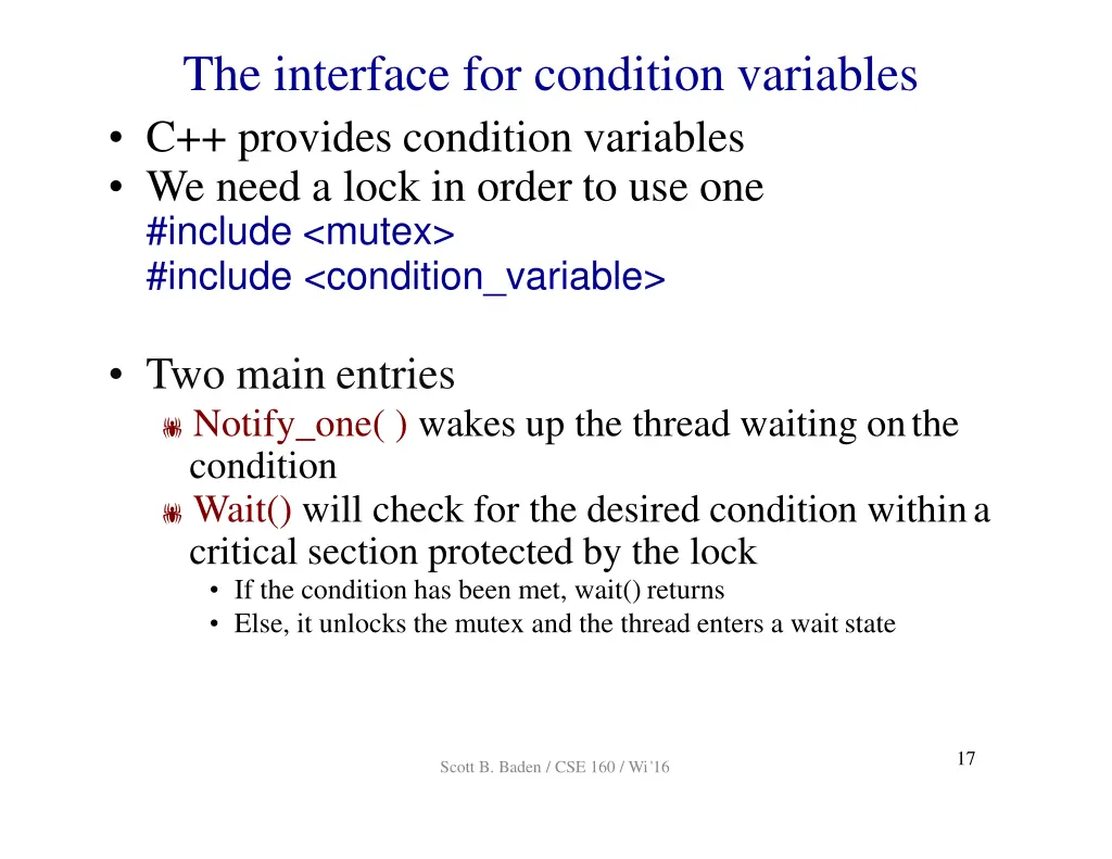 the interface for condition variables c provides