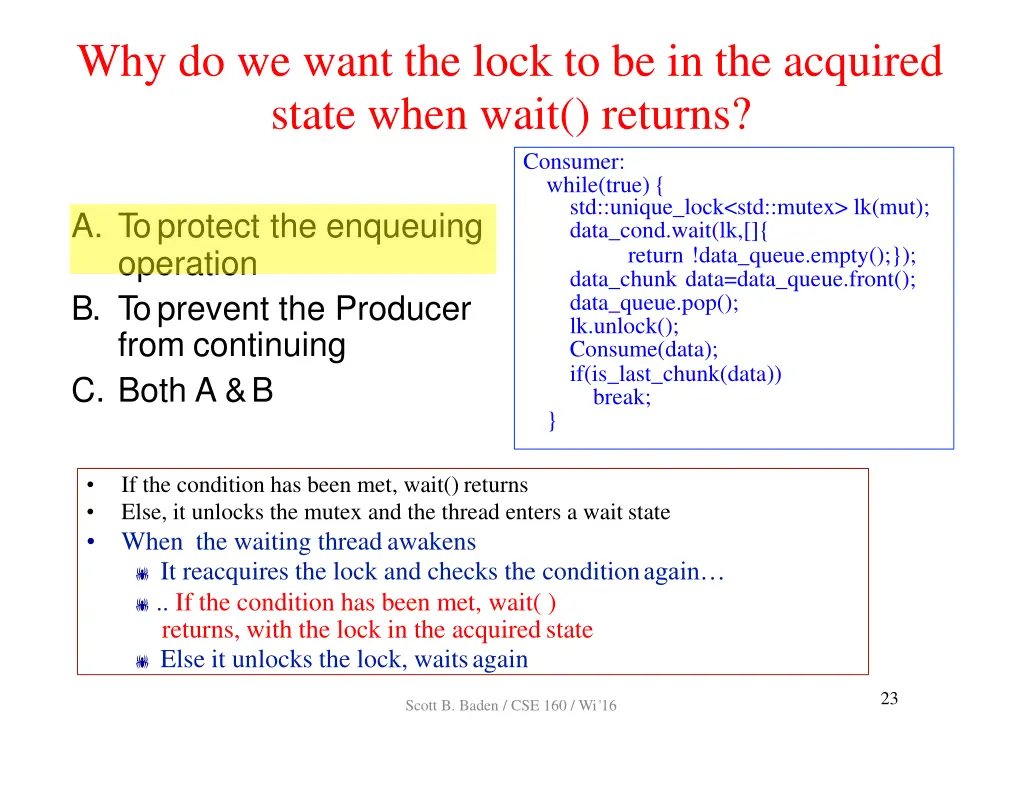 why do we want the lock to be in the acquired