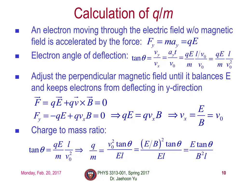 calculation of q m an electron moving through