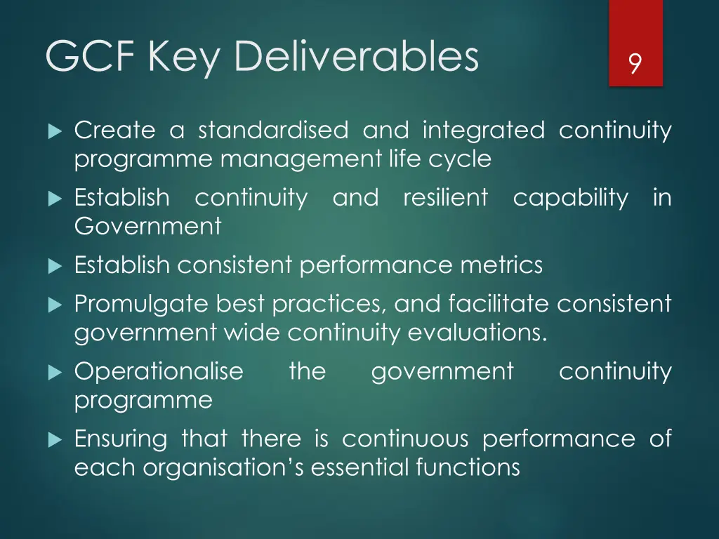 gcf key deliverables