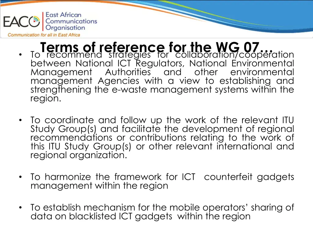 terms of reference for the wg 07 to recommend