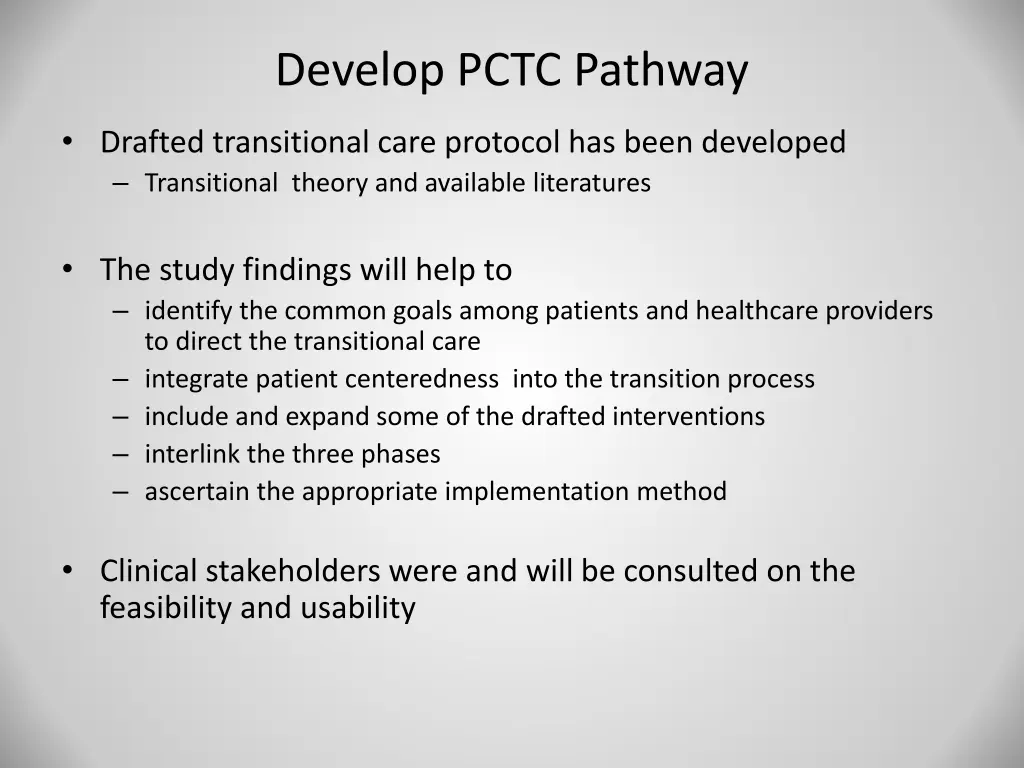 develop pctc pathway