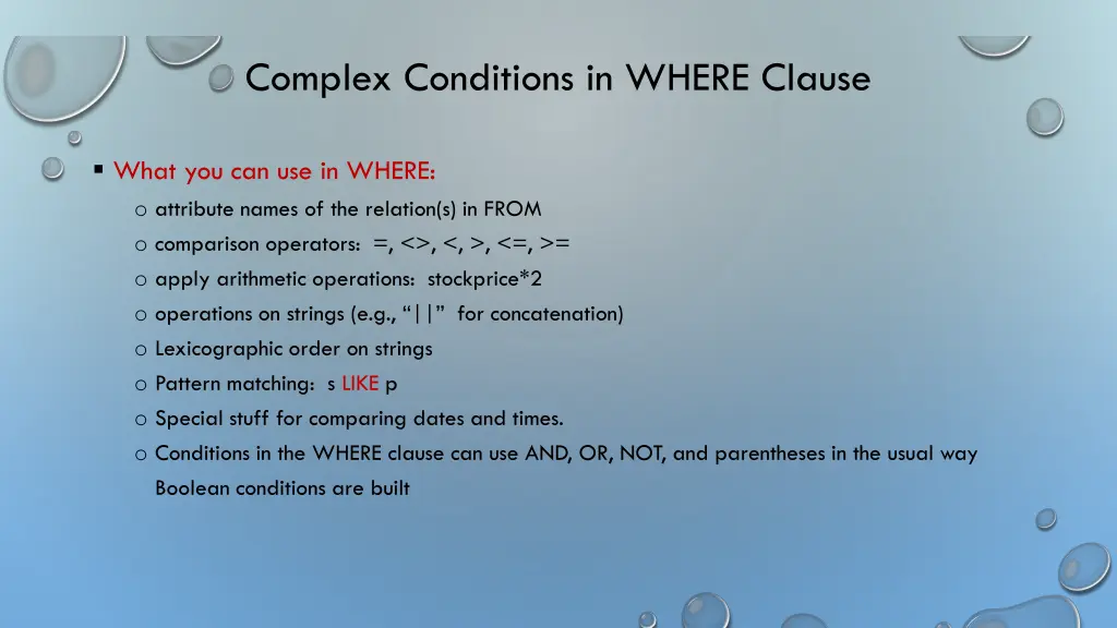 complex conditions in where clause