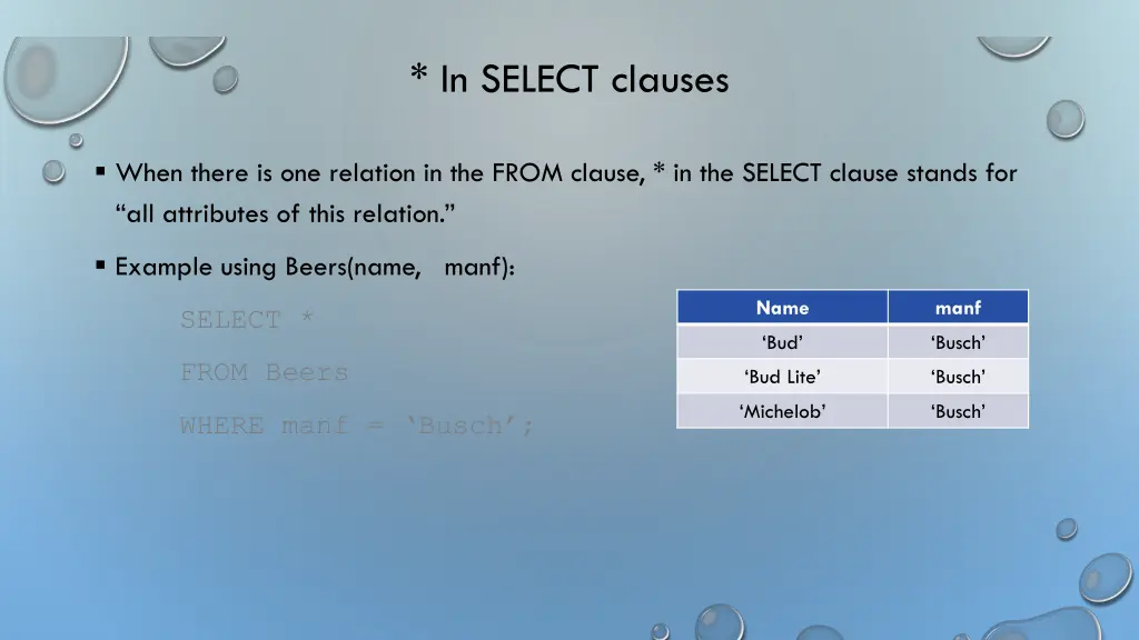 in select clauses