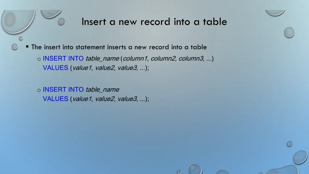 insert a new record into a table