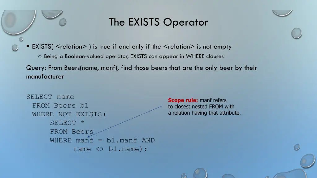 the exists operator