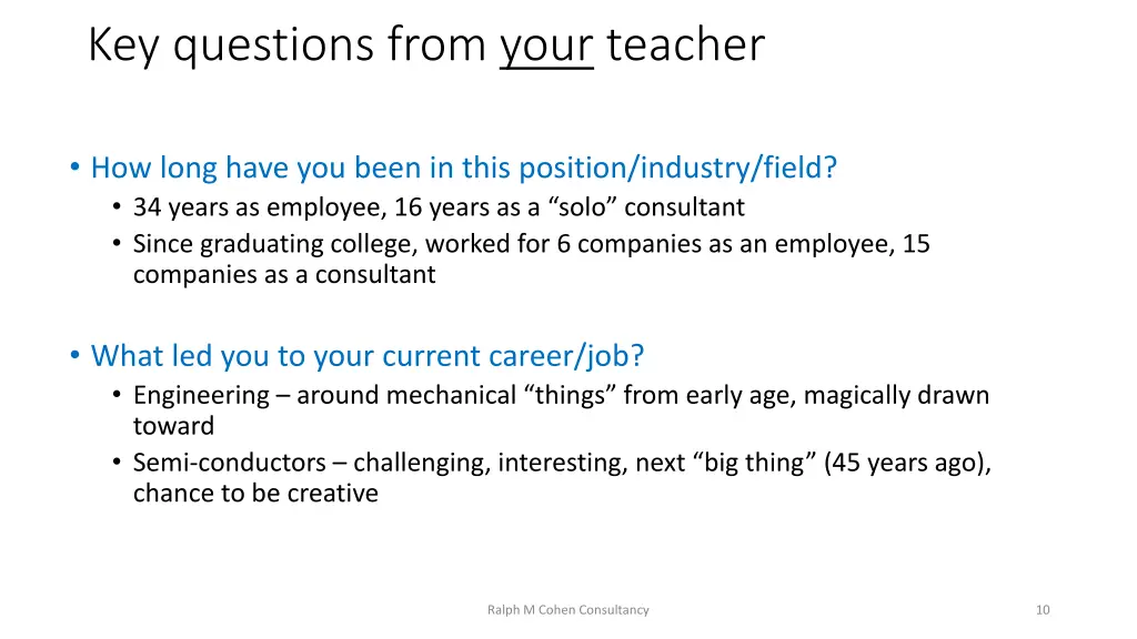 key questions from your teacher