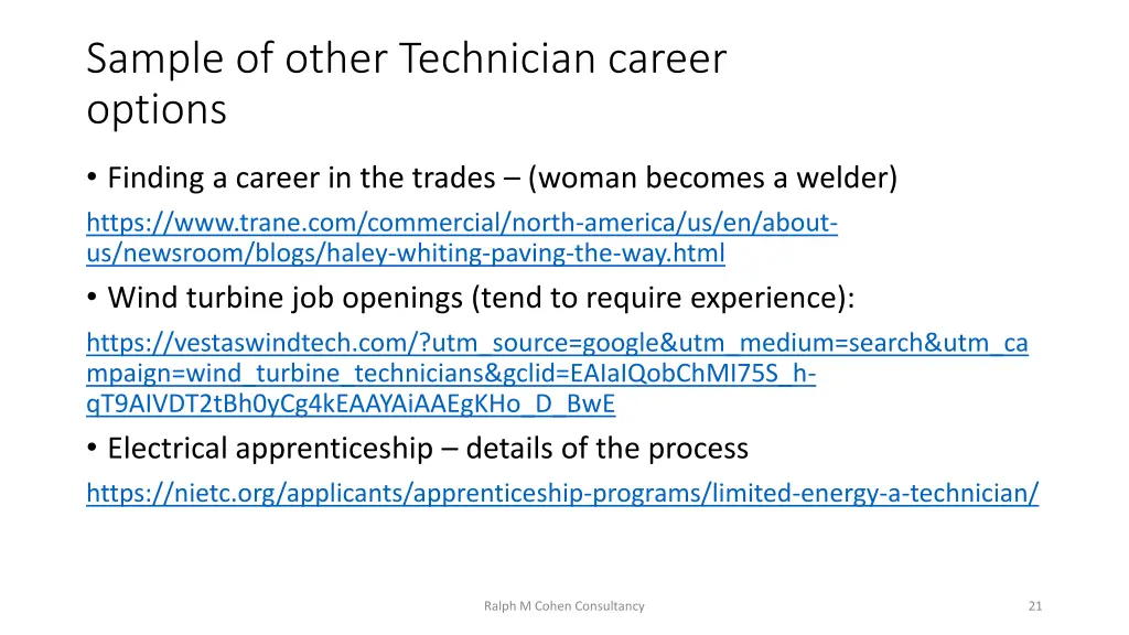 sample of other technician career options