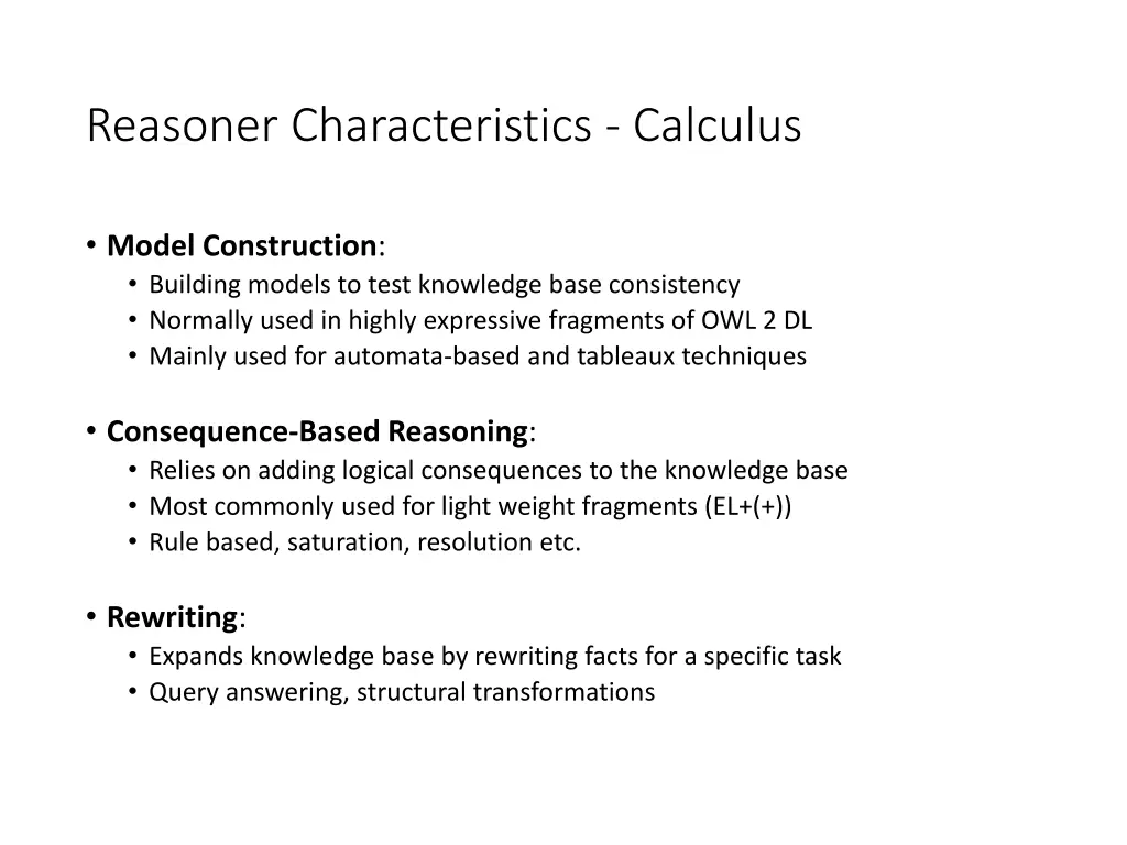 reasoner characteristics calculus