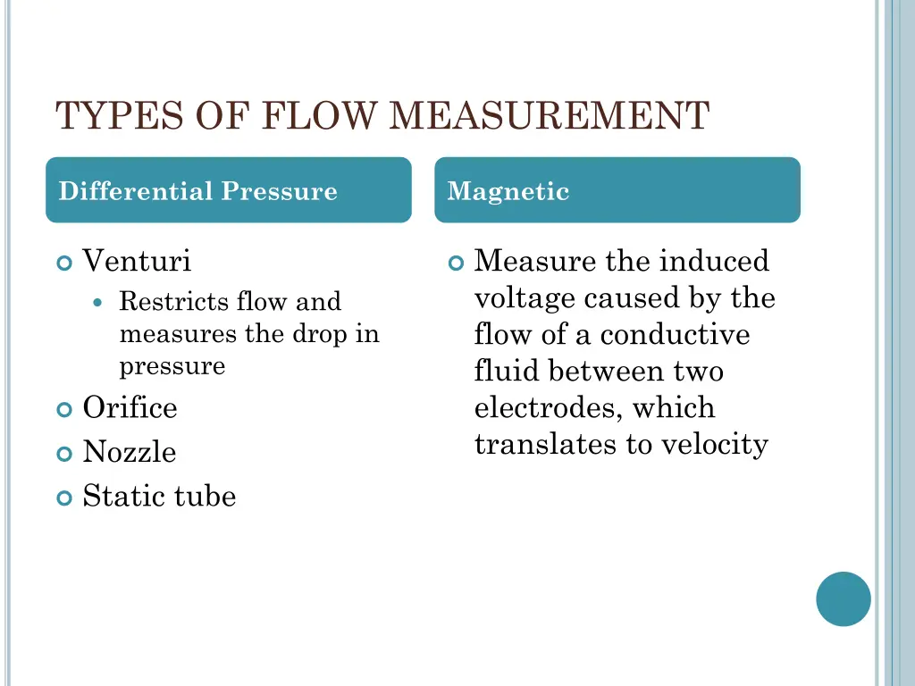 types of flow measurement