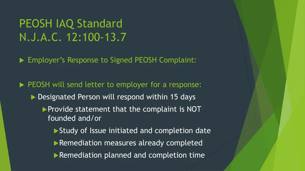 peosh iaq standard n j a c 12 100 13 7