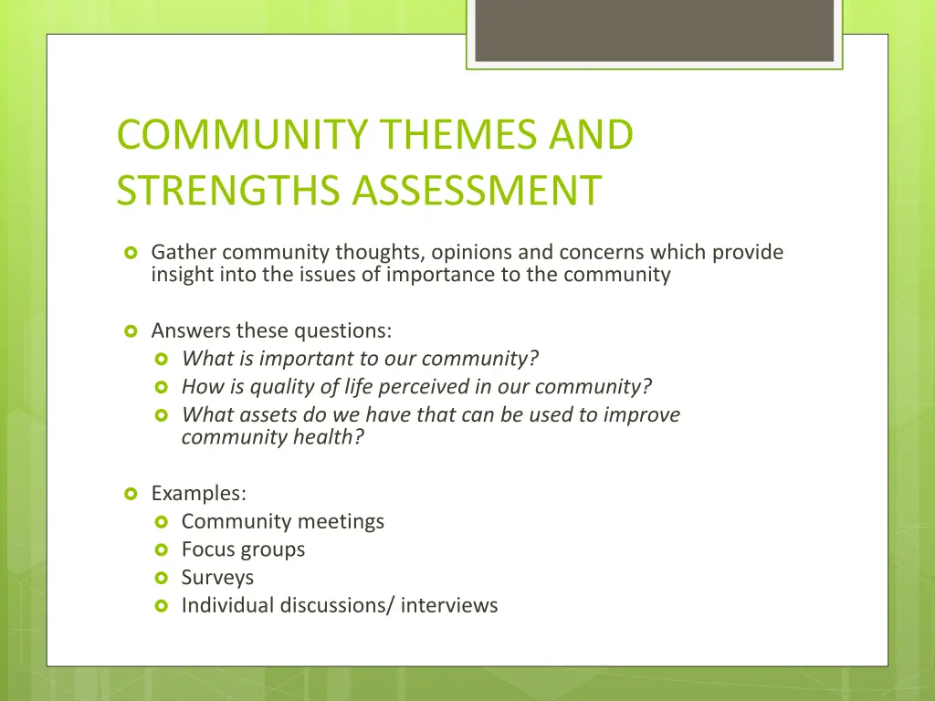 community themes and strengths assessment