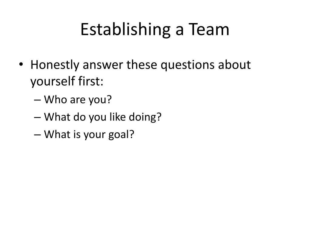 establishing a team