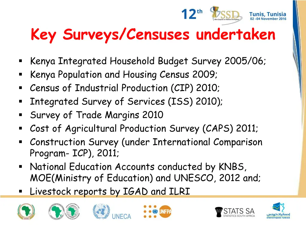 key surveys censuses undertaken