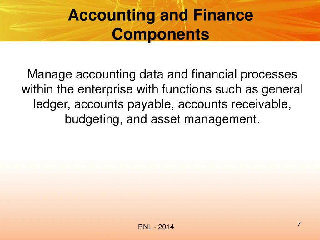 accounting and finance components