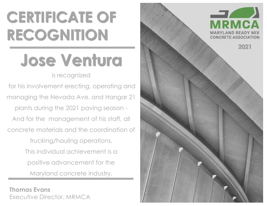 certificate of recognition jose ventura
