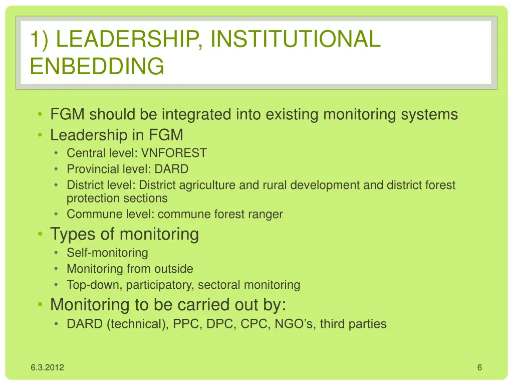 1 leadership institutional enbedding