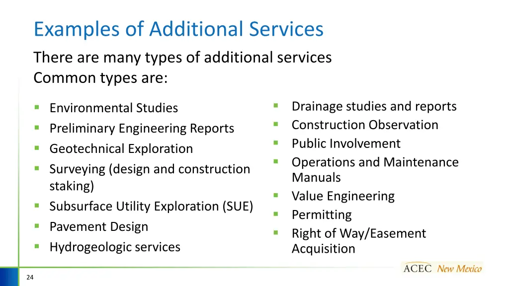 examples of additional services there are many