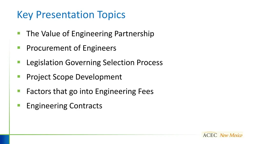 key presentation topics