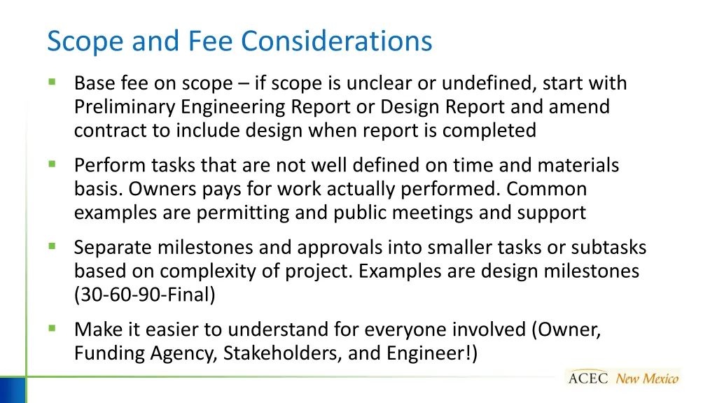 scope and fee considerations