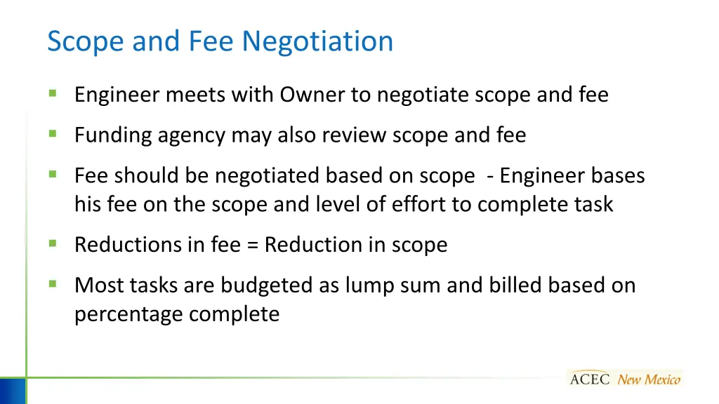 scope and fee negotiation