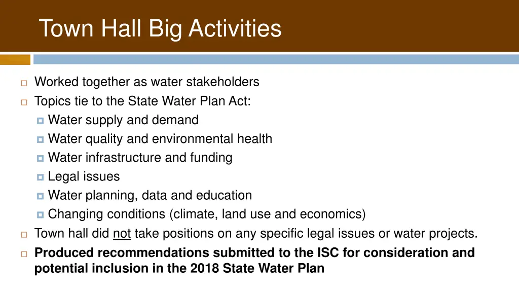town hall big activities