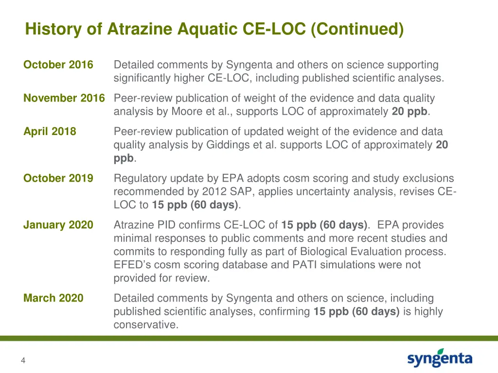 history of atrazine aquatic ce loc continued