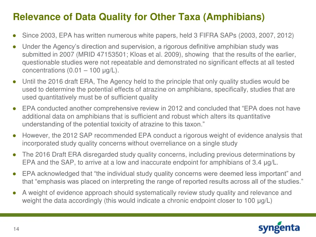 relevance of data quality for other taxa