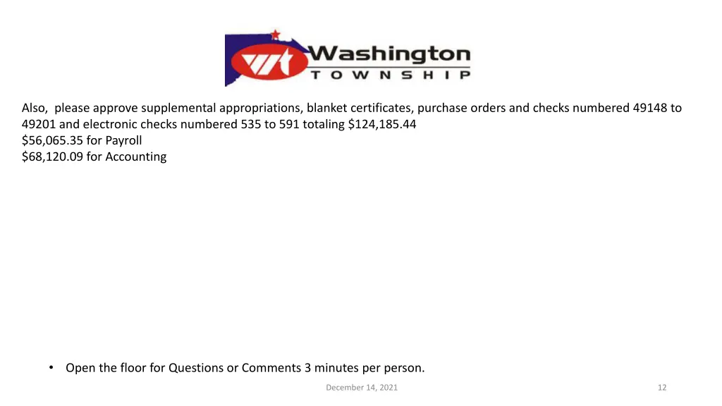 also please approve supplemental appropriations
