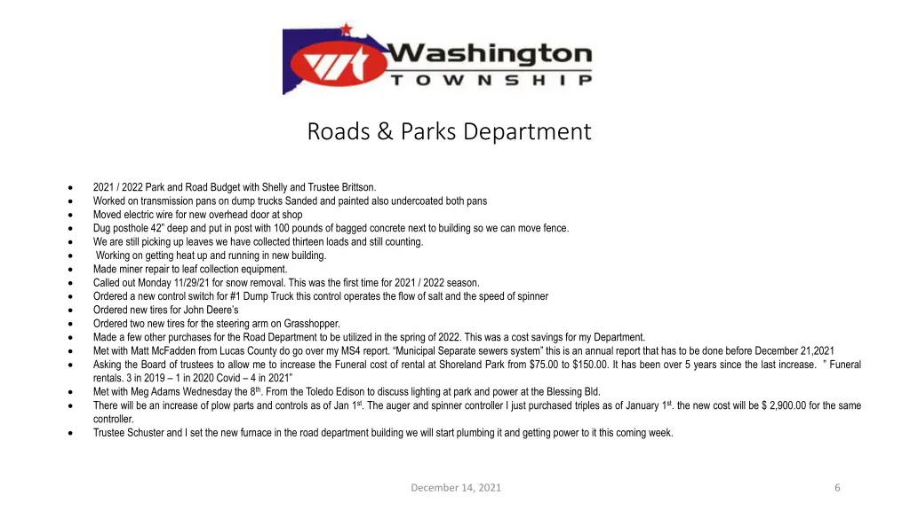 roads parks department