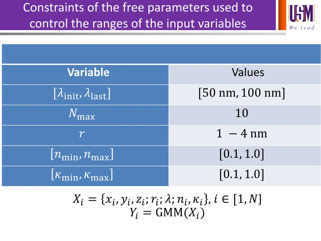 constraints of the free parameters used