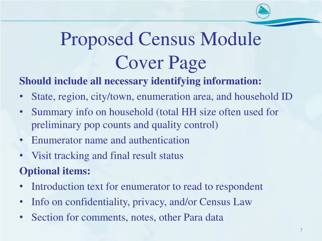 proposed census module cover page should include