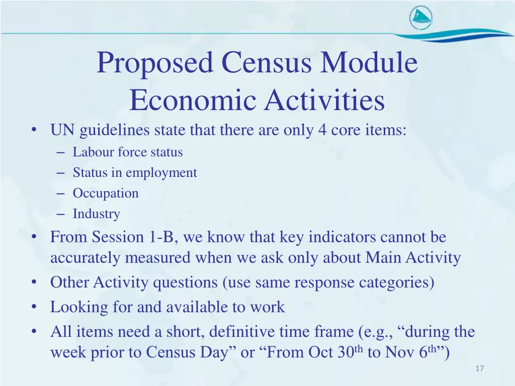 proposed census module economic activities