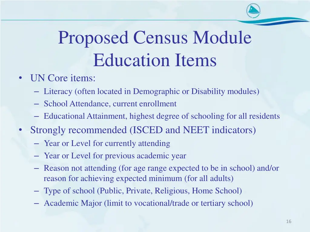proposed census module education items un core